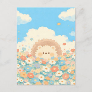 Carte Postale Ciel Lumineux Bleu Kawaii Prairie de Hérisson