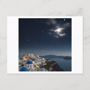 Carte Postale ciel nocturne onirique sur Santorin, Grèce, avec é