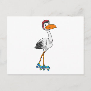 Carte Postale Cigogne en patineur en ligne avec des rollers