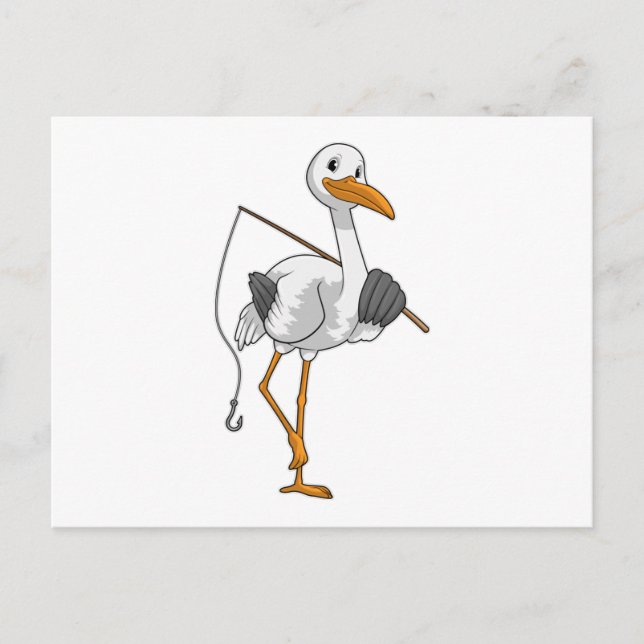 Carte Postale Cigogne en pêcheur à la ligne (Devant)