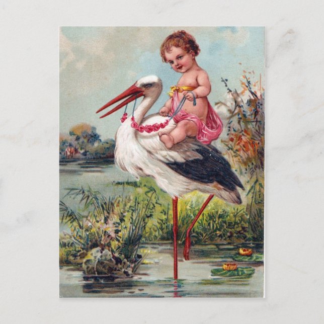 Carte Postale Cigogne et bébé (Devant)