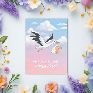 Carte Postale Cigogne portant un bébé prenant un selfie