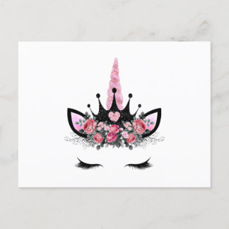 Carte Postale cils Unicorne, Fleur d'aquarelle, corne de Parties