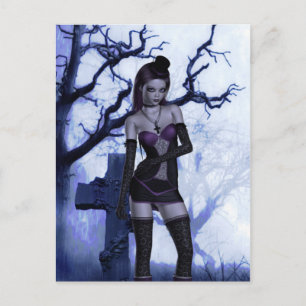Carte Postale Cimetière Lolita Goth Imaginaire Signé Mini Imprim