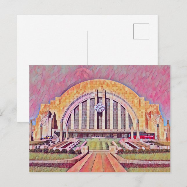 Carte Postale Cincinnati Union Terminal Aquarelle Peinture (Devant / Derrière)