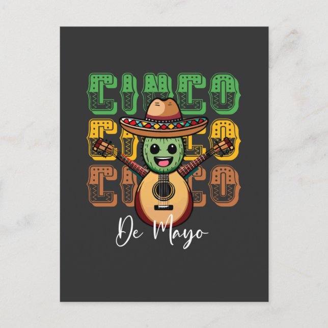 Carte Postale Cinco De Mayo Cactus Mexicain Drôle Jouant de la G (Devant)