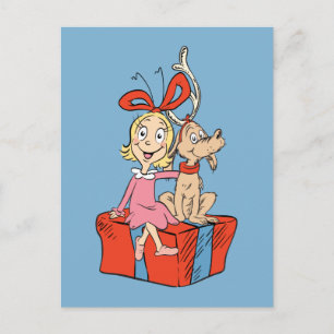 Carte Postale Cindy Lou Who et Max sur un cadeau