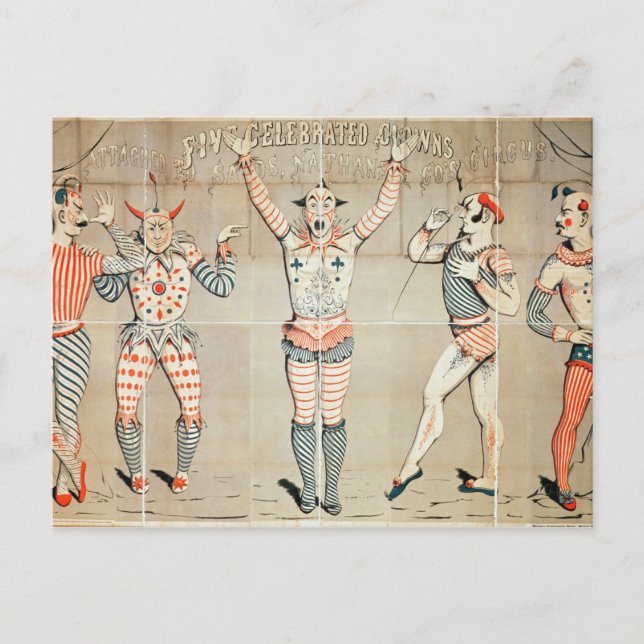 Carte Postale Cinq clowns célèbres attachés aux sables (Devant)