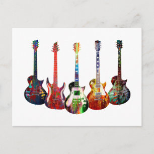Carte Postale Cinq guitares colorées