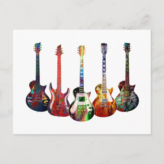 Carte Postale Cinq guitares colorées (Devant)
