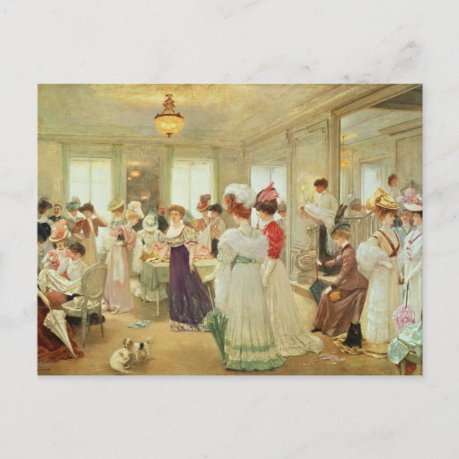 Carte Postale Cinq Heures chez le Couturier Paquin, 1906 (Devant)