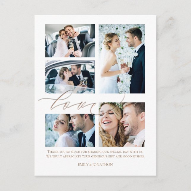 Carte Postale Cinq photo collage Script Love Mariage Merci (Devant)