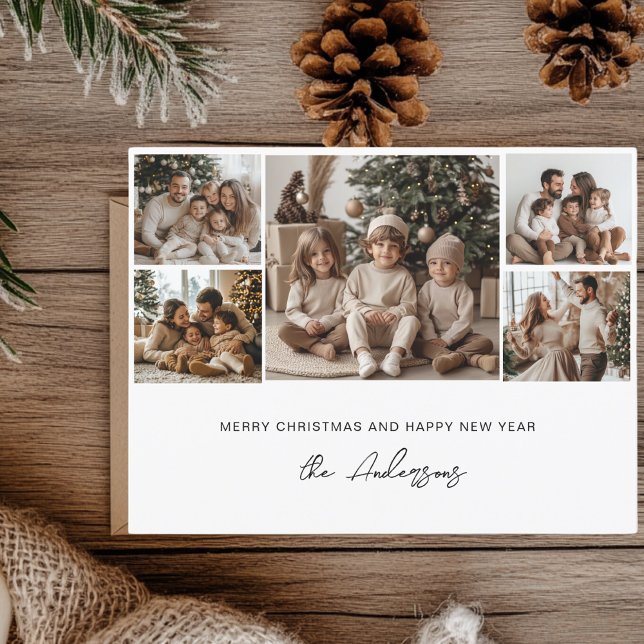 Carte Postale Cinq Photo Joyeux Noël et Bonne Année (Créateur téléchargé)