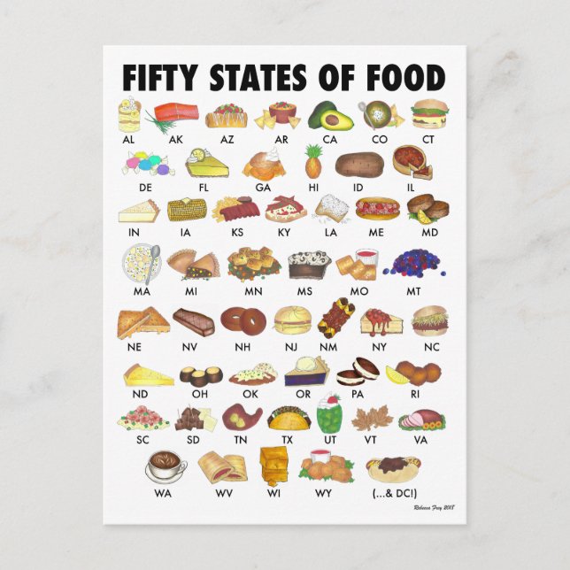 Carte Postale CINQUANTE ÉTATS DE LA NOURRITURE Etats-Unis Amériq (Devant)