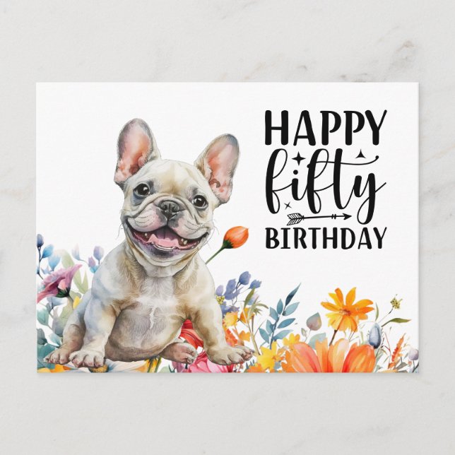 Carte Postale Cinquantième anniversaire Bouledogue Français  (Devant)
