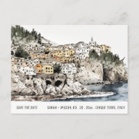 Cinque Terre Italie Aquarelle Sauvegarder La Date