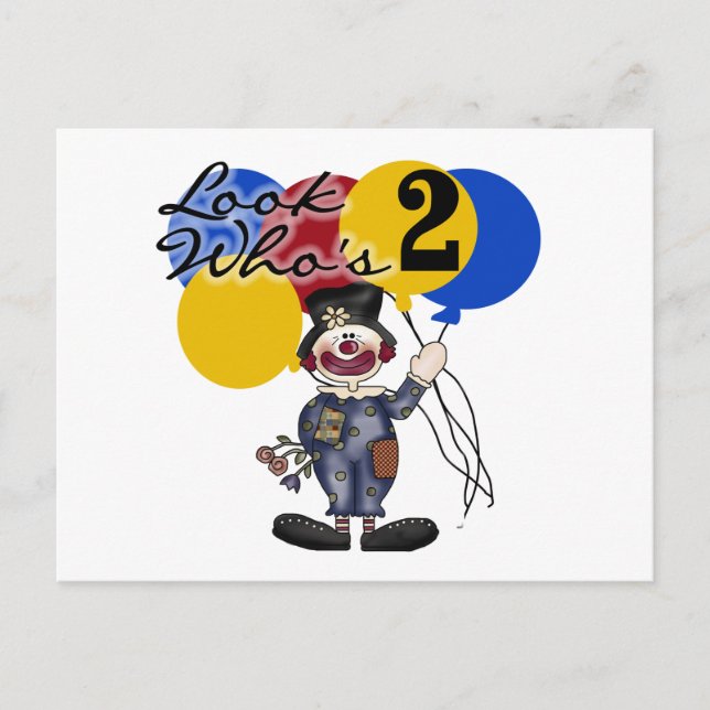 Carte Postale Circus Clown 2e Anniversaire Tshirts et cadeaux (Devant)