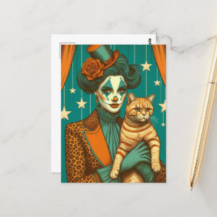 Carte Postale Circus Clown et Ginger Kitty