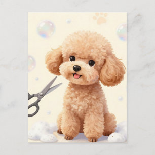 Carte Postale Ciseaux à bulles de toilettage pour caniche mignon