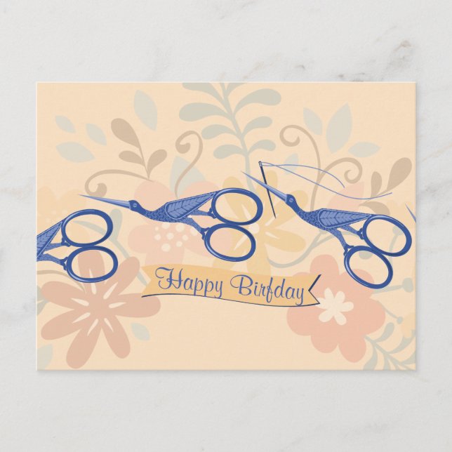 Carte Postale Ciseaux ornementaux de cigogne à coudre couturiers (Devant)