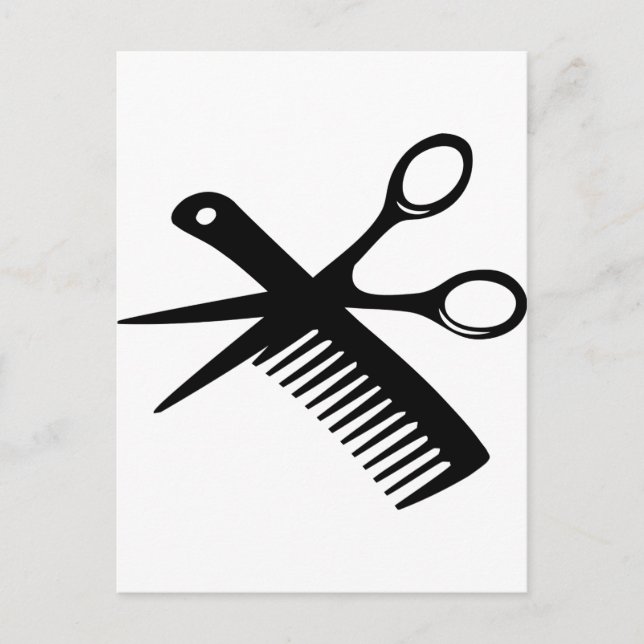 Carte Postale ciseaux peigne de coiffeur noir (Devant)