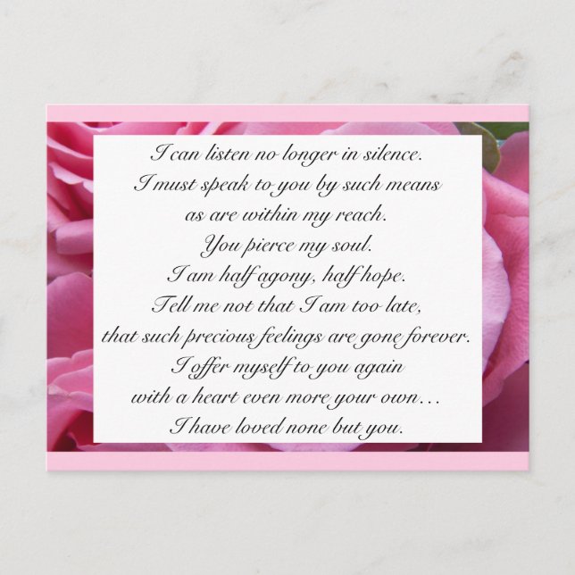 Carte Postale Citation d'amour de Jane Austen Fleur rose pâle ro (Devant)