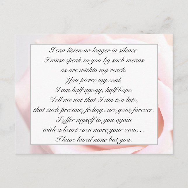 Carte Postale Citation d'amour romantique rose pâle florale de J (Devant)