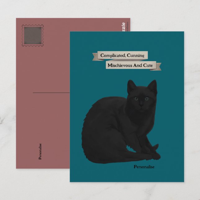 Carte Postale Citation de Chat Noir Mystérieux Teal Rose (Devant / Derrière)