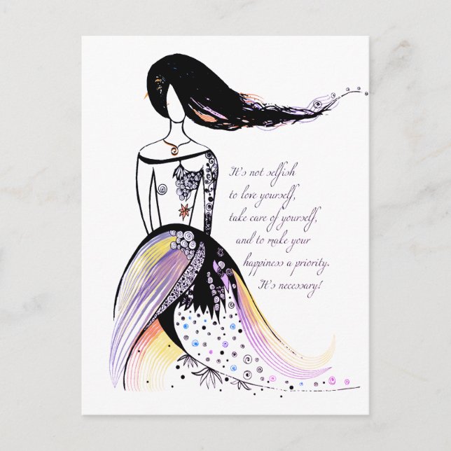 Carte Postale Citation de dame illustrée d'inspiration auto-soig (Devant)