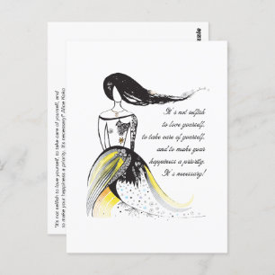 Carte Postale Citation de dame illustrée d'inspiration Self LOVE