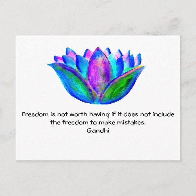 Carte Postale Citation De Gandhi Freedom Avec Lotus Blossom Phot (Devant)