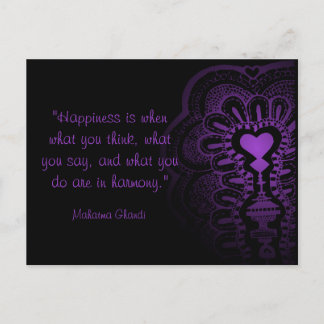 Carte Postale Citation de Ghandi inde henné coeur violet amour r