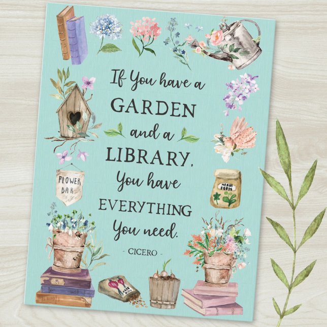 Carte Postale Citation de jardin et de bibliothèque Jardin flora (Close up)