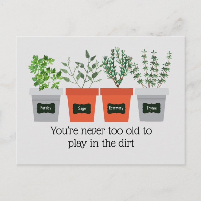 Carte Postale Citation de jardinage amusant jamais trop vieux (Devant)