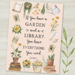 Carte Postale Citation de jardinage et de bibliothèque Tournesol