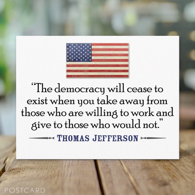 Carte Postale Citation de Jefferson : La démocratie cessera... (Custom Postcard)