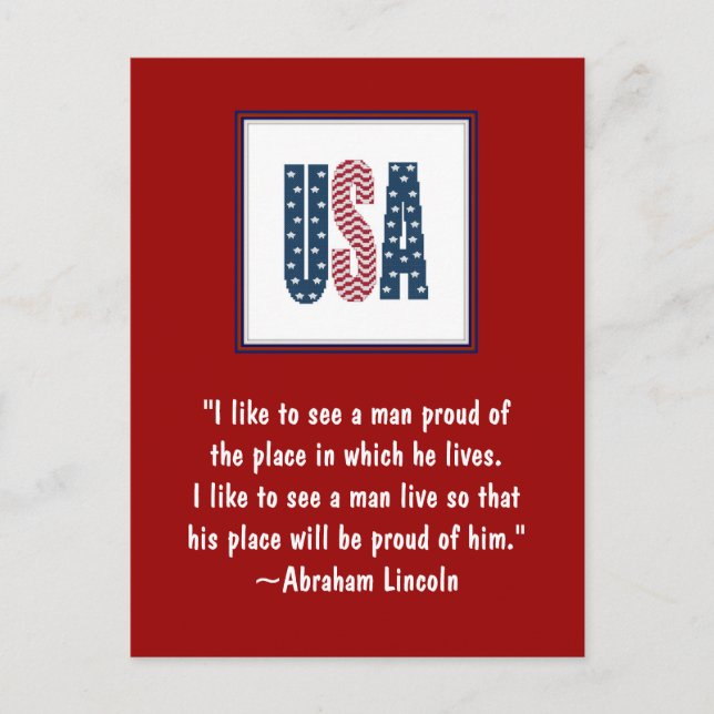 Carte Postale Citation de la fierté nationale Abraham Lincoln (Devant)