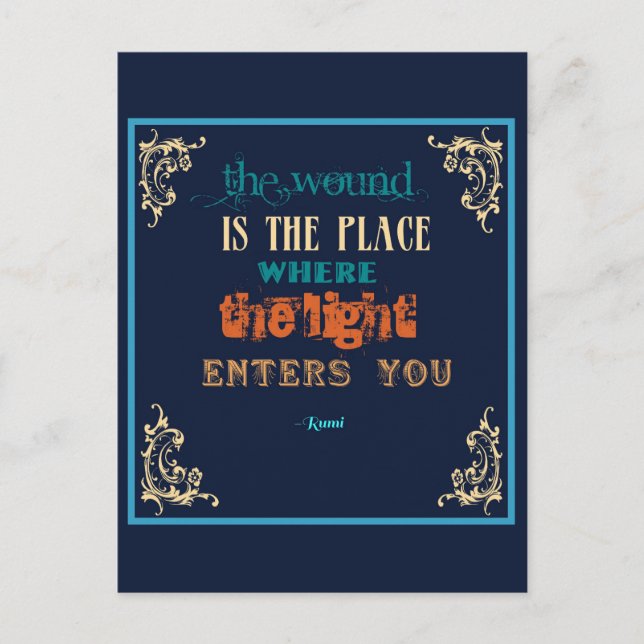 Carte Postale Citation de la typographie Rumi - La blessure (Devant)
