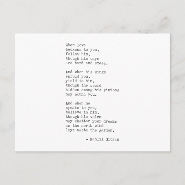 Carte Postale Citation de machine à écrire - Kahlil Gibran (Devant)