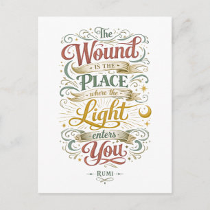Carte Postale Citation de Rumi : Où la Lumière Vous Entre