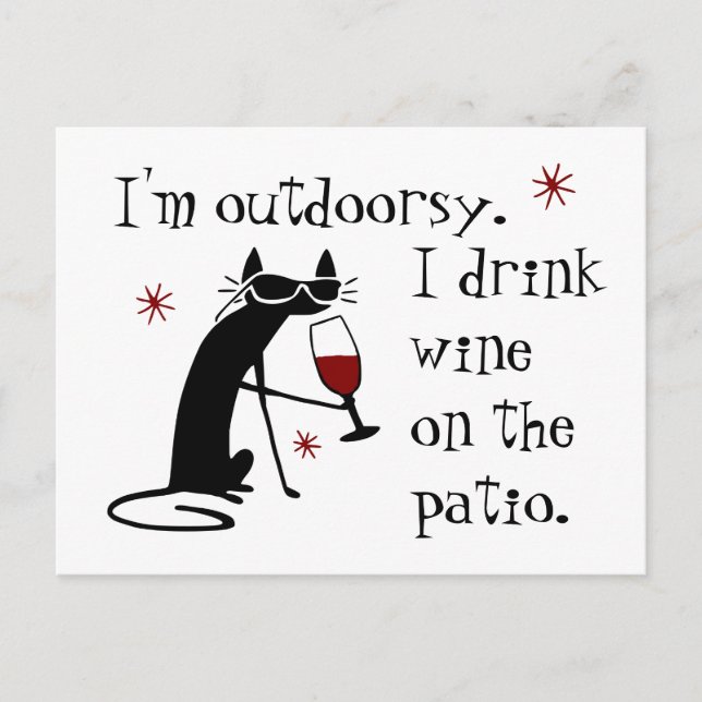 Carte Postale Citation de vin de Patio avec chat noir (Devant)