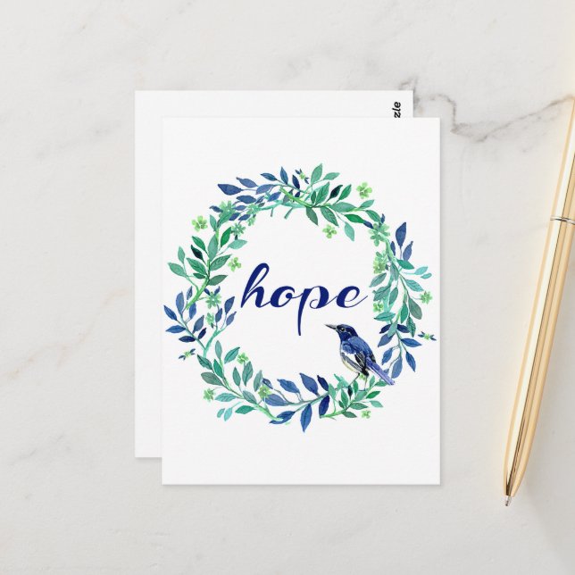 Carte Postale Citation De Wreath And Bird "Hope" (Devant/Arrière en situation)