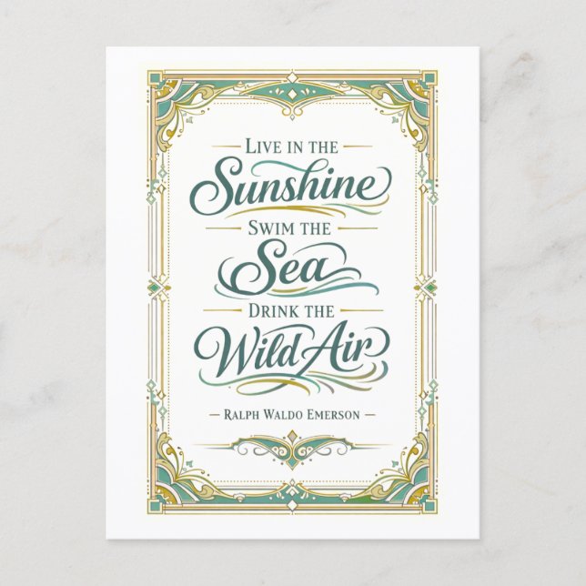 Carte Postale Citation d'Emerson « Vivre au soleil » (Devant)