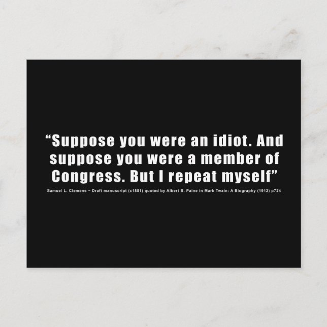 Carte Postale Citation d'Idiots du Congrès par Samuel L. Clemens (Devant)