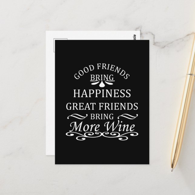Carte Postale citation drôle de vin pour les amis (Devant/Arrière en situation)