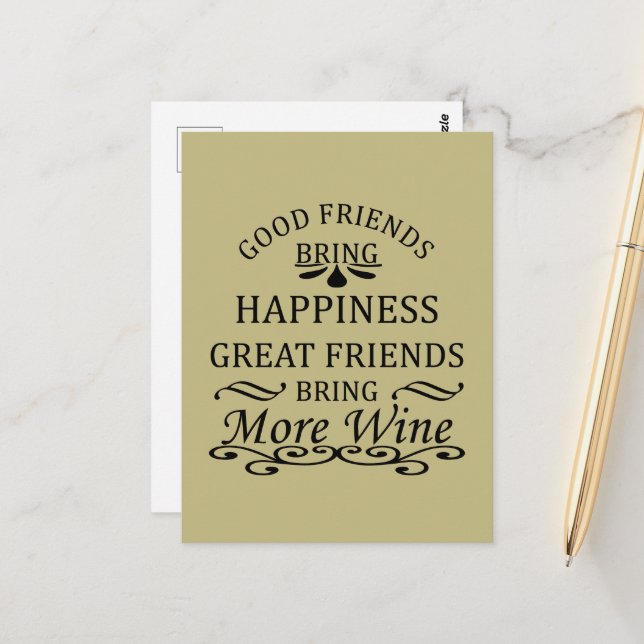 Carte Postale citation drôle de vin pour les amis (Devant/Arrière en situation)