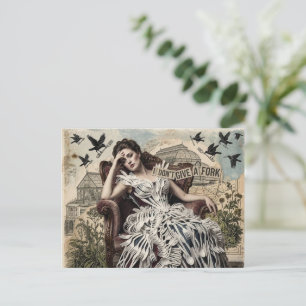 Carte Postale Citation drôle Femme vintage dans une robe à fourc
