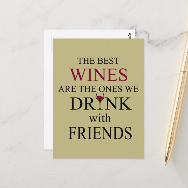 Carte Postale citation drôle sur le vin pour les amis (Devant/Arrière en situation)