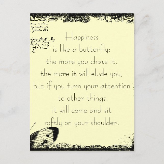 Carte Postale Citation du bonheur et des papillons (Devant)