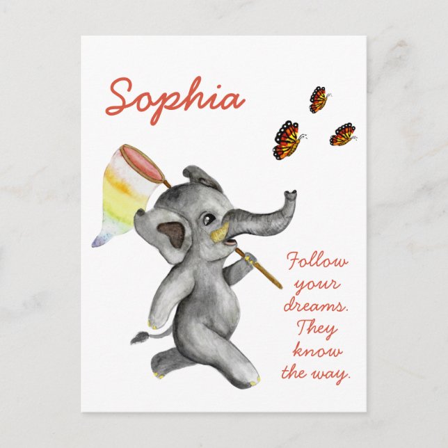 Carte Postale Citation du rêve inspirant à l'aquarelle mignonne (Devant)